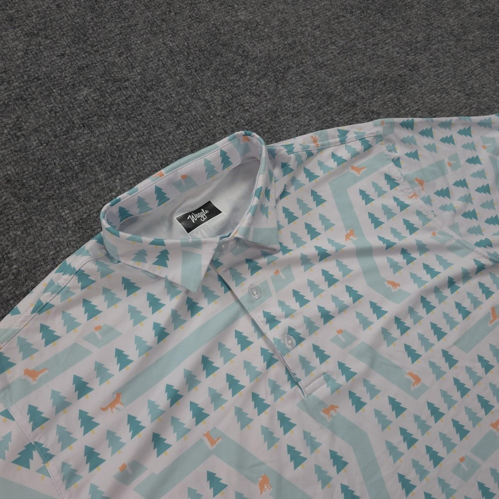 Waggle Golf Polo Shirt Mens XL White Fox Hole Graphic Print Performance Golf